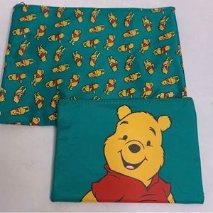 Vintage Winnie the Pooh two piece zipper pouch set Walt Disney world retro 90s